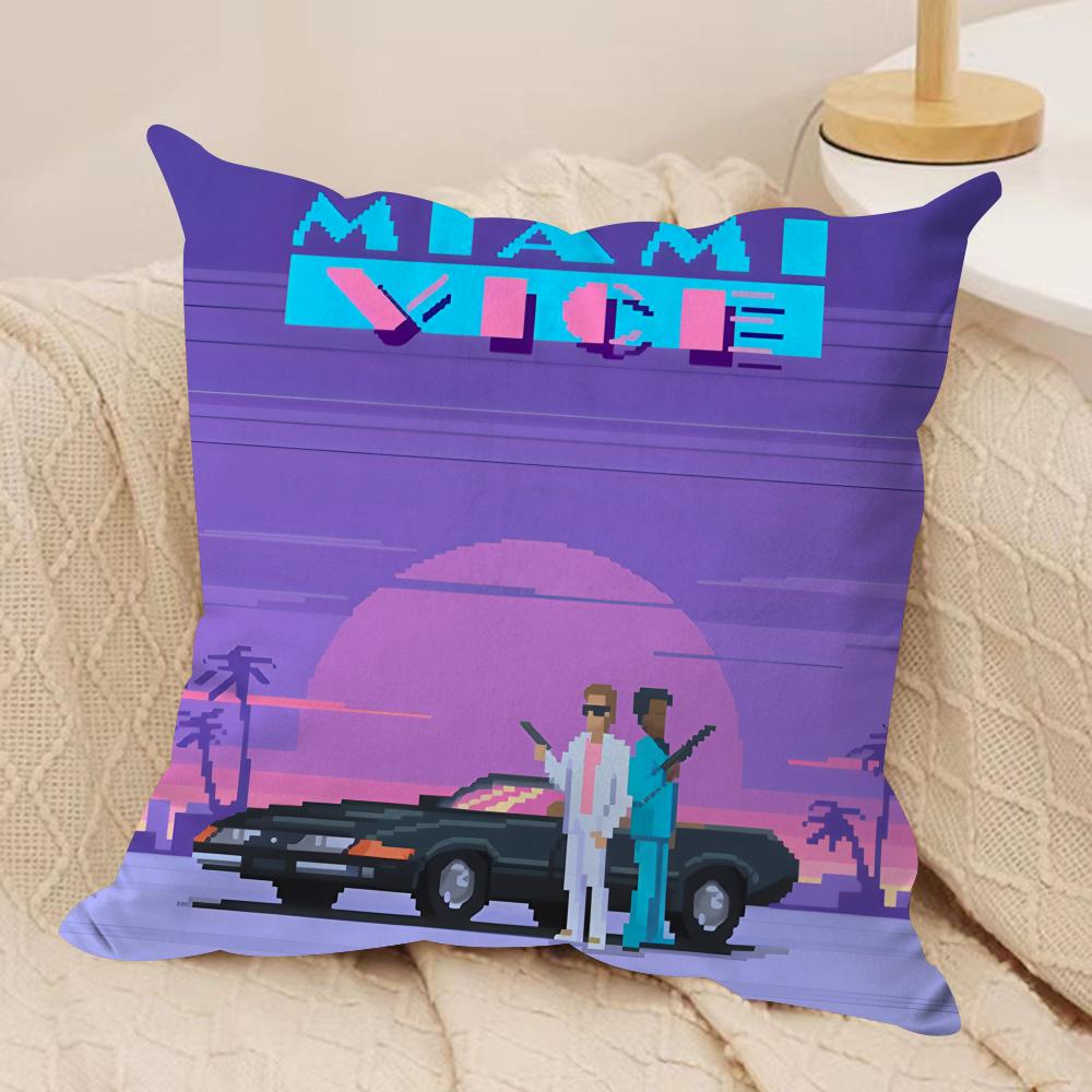 M-Miami Vice Movie Cool Cushion Cover Silky Short Plush Invisible Zipper Dustproof Sofa Pillow Case For Home Decor