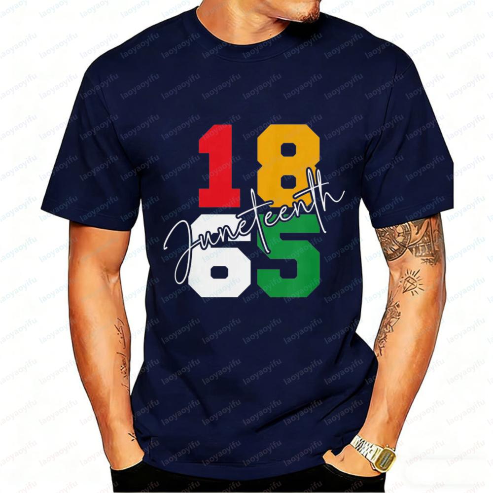 Men's Juneteenth 1865 Graphic T Shirt Retro Colorful Number Print Casual Cotton Black History Freedom Emancipation Day Tee Tops