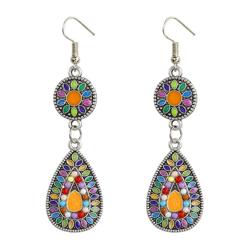 Vintage Ethnic Enamel Drop Oil Round Water Drop Earrings for Women Boho Multilcolor Beads Dangle Earring Female Pendiente Mujer