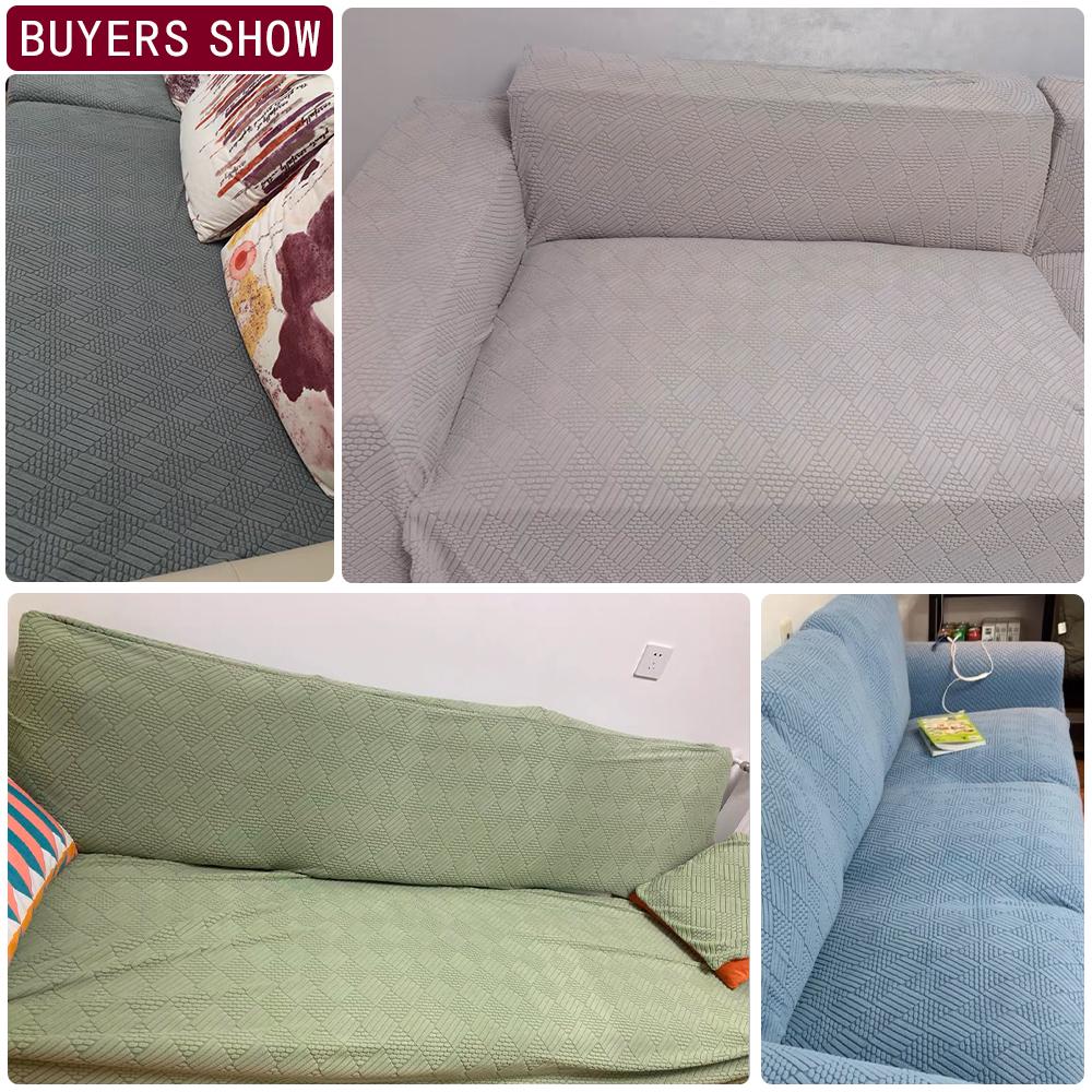 Jacquard Soild Hued Living Sofa Covers Dustproof Stretch L -Shaped Corner Sofa Slipcover For Living Room Area Office Removable Couch Covers