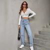 Women Mid Rise Straight Leg Jeans Medium Stretch Warm Denim Pants Street Fashion Casual Long Trousers