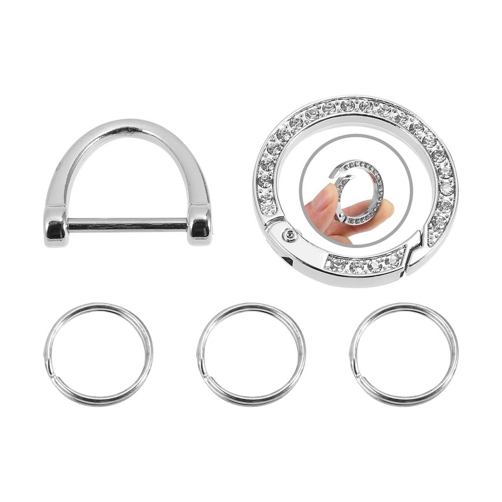 [X AUTOHAUX] Car Faux Crystal Key Chain Ring Key Fob Accessories Universal Bling Rhinestone Replacement Silver Tone