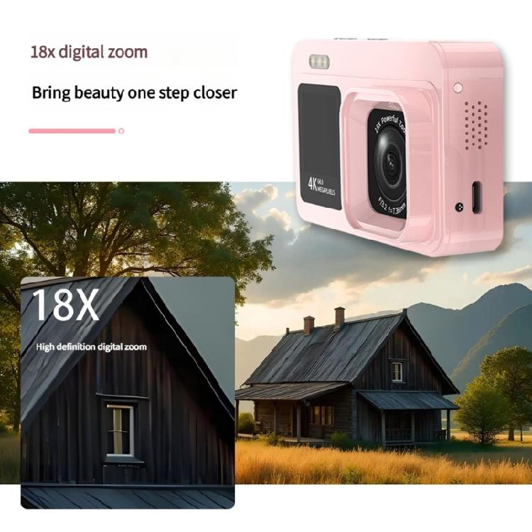 Travel Camera 4K Resolution 64MP Sensors Double Screens 18x Optical Zooming Rechargeable Battery For Adventure Enthusiasts