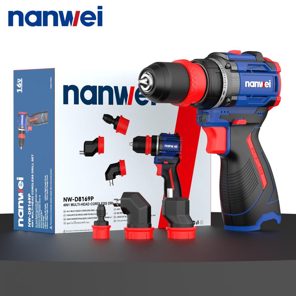 NANWEI 4-in-1 Electric Drill with Multiple Heads,brushless Motor 16 V, 45 Nm
