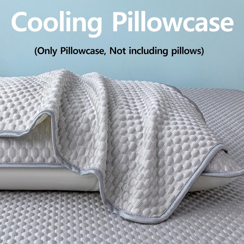 2PCS Cooling Pillowcase Solid Color Ice Bean Pillowcase Washable Air Conditioning Cover Washable (No Pillow) 48x74cm for Home