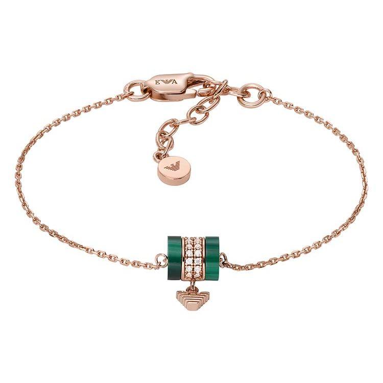 Emporio Armani Green Malachite Beaded Bracelet With Eagle Logo Women bracelet EG3571221 Basic Packaging-Box