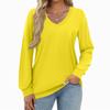 Women's Fashion Casual Long Sleeve Solid Color Shirt Women's V-Neck Tops
