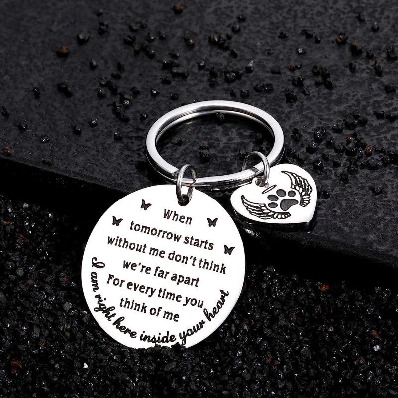 Stainless Steel Engravable Dog Paw Print Memorial Keychain Pendant