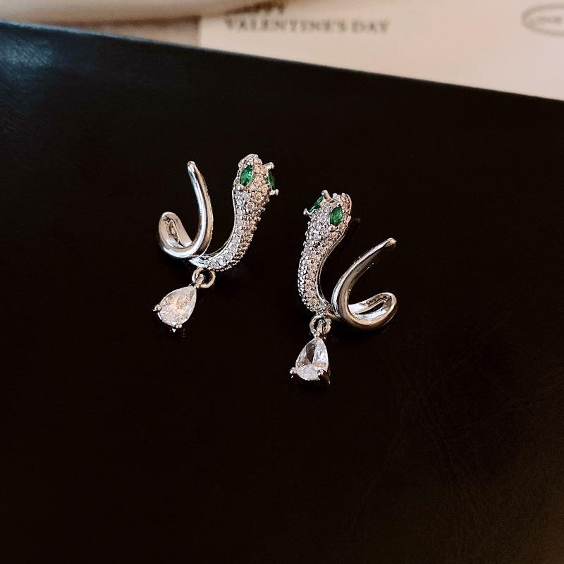 Silver needle zircon curved snake winding stud earrings niche design earrings earrings