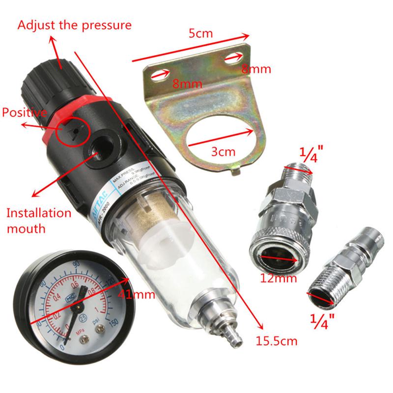 1/4'' Luftkompressorfilter Vannseparator Felle Verktøysett Med Regulator Manometer