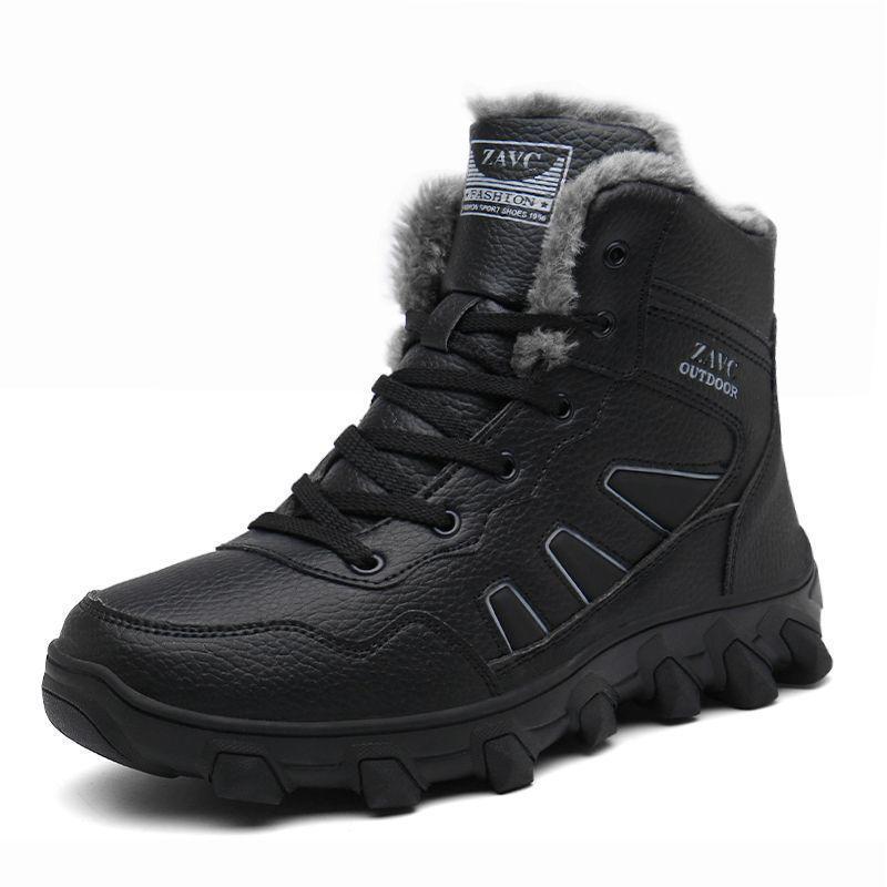 Northeast Herre Svarte Vanntette Sklisikre Høye Snøstøvler - Kuldebestandige, Slitesterke, Fløyelsforede, Bomullssko med Tykk Såle