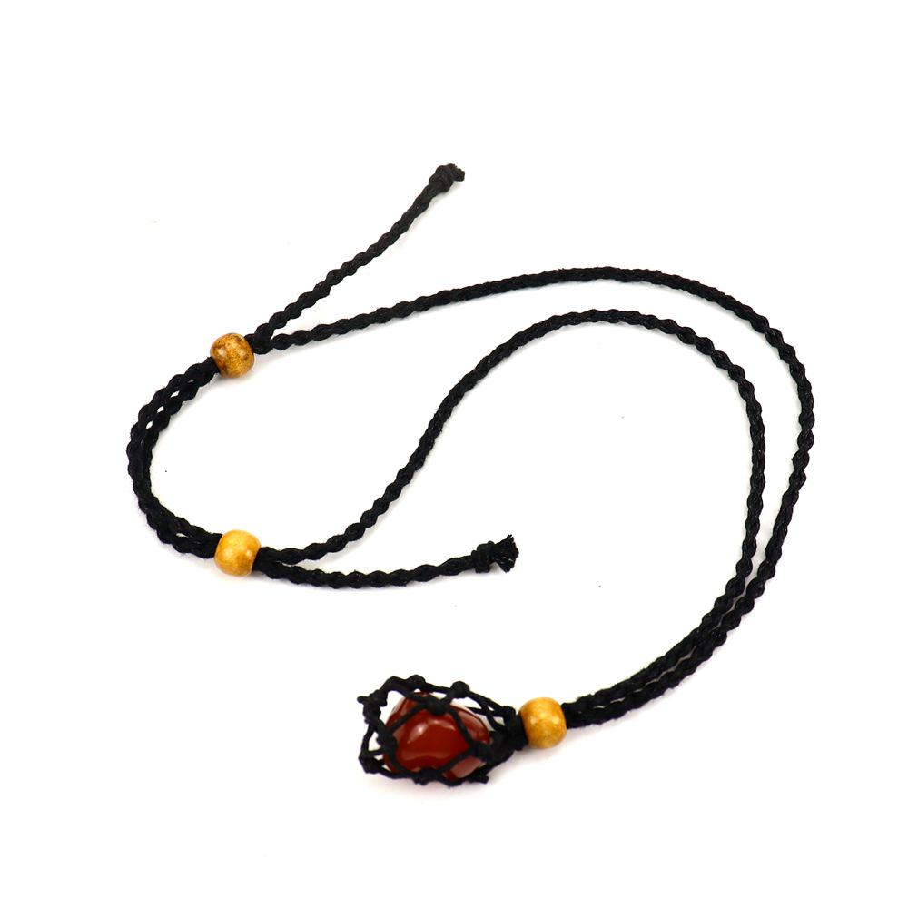 Adjustable Natural Black Stone Mesh Necklace with Woven Bag - Sweater Chain N168