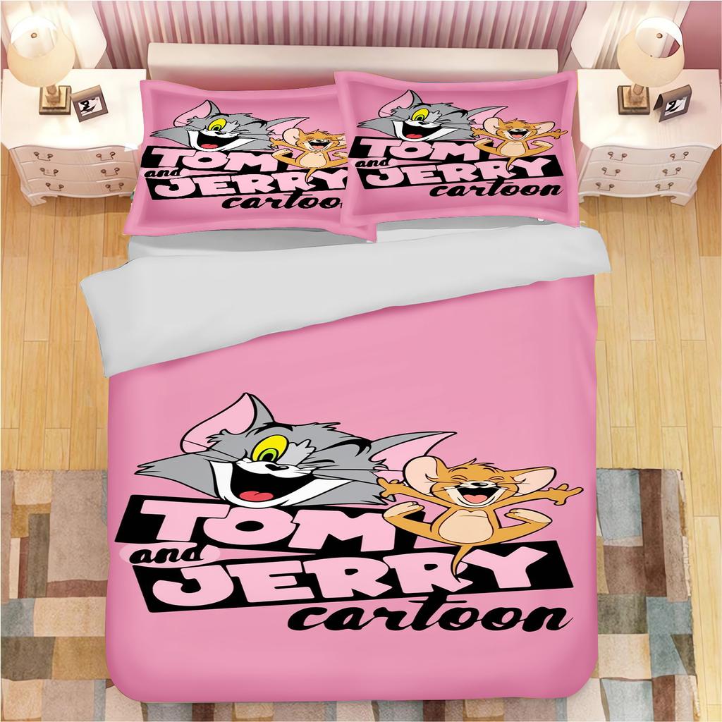 Tom and Jerry Anime Home Bedroom Comforte Nordic Polyester Material Suitable for Children and Adults 3-piece Set