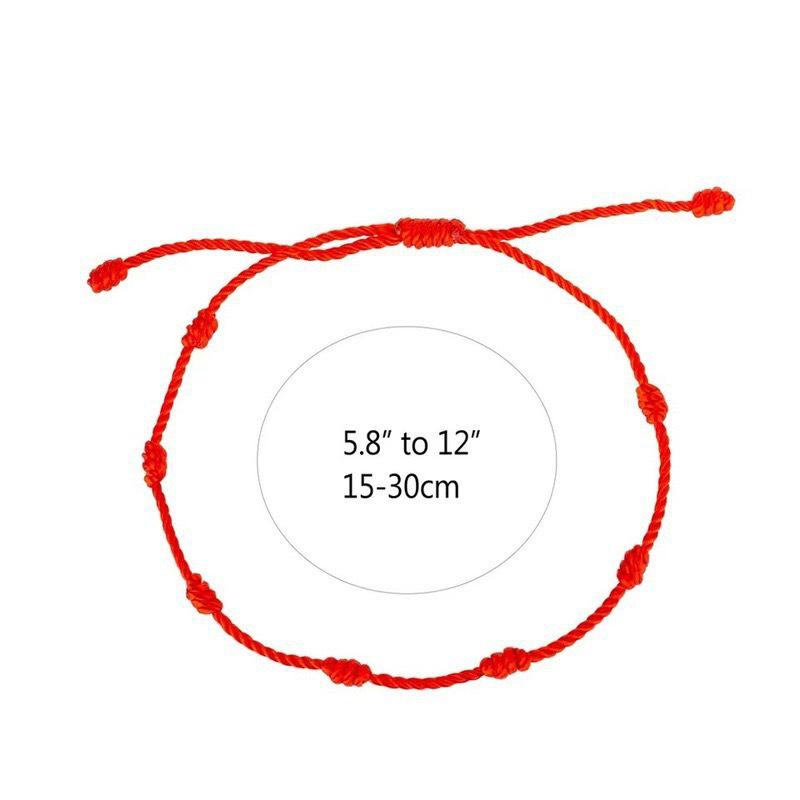 Red Adjustable Flat Knot Bracelet: Seven Knots Handmade Lucky String for Men and Women