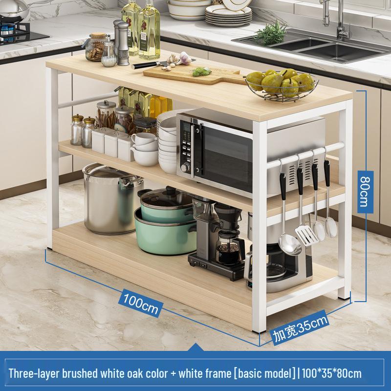Floor-Standing Multifunctional Kitchen Rack for Microwave and Dishes Storage