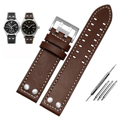 ONEGenuine Leather Watchband for Hamilton Khaki Aviation Field Series Men's Watch Band Bracelte with Rivets Strap Brown 20mm 22mmMN