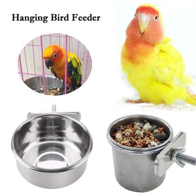 Parrot Feeding Cup Stainless Steel Hanging Bowl Anti-turnover Pet Food Cage Cup with Clips Sturdy Easy To Clean Pet