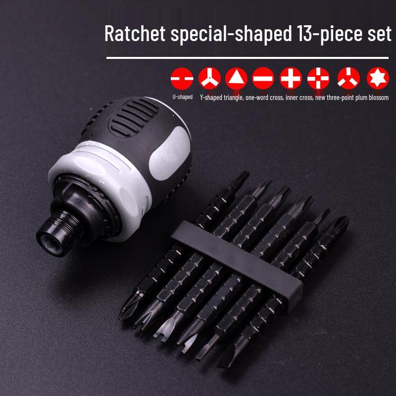 Stubby Dual-Head Phillips Ratchet Screwdriver Set - Alloy Steel Mini Tool