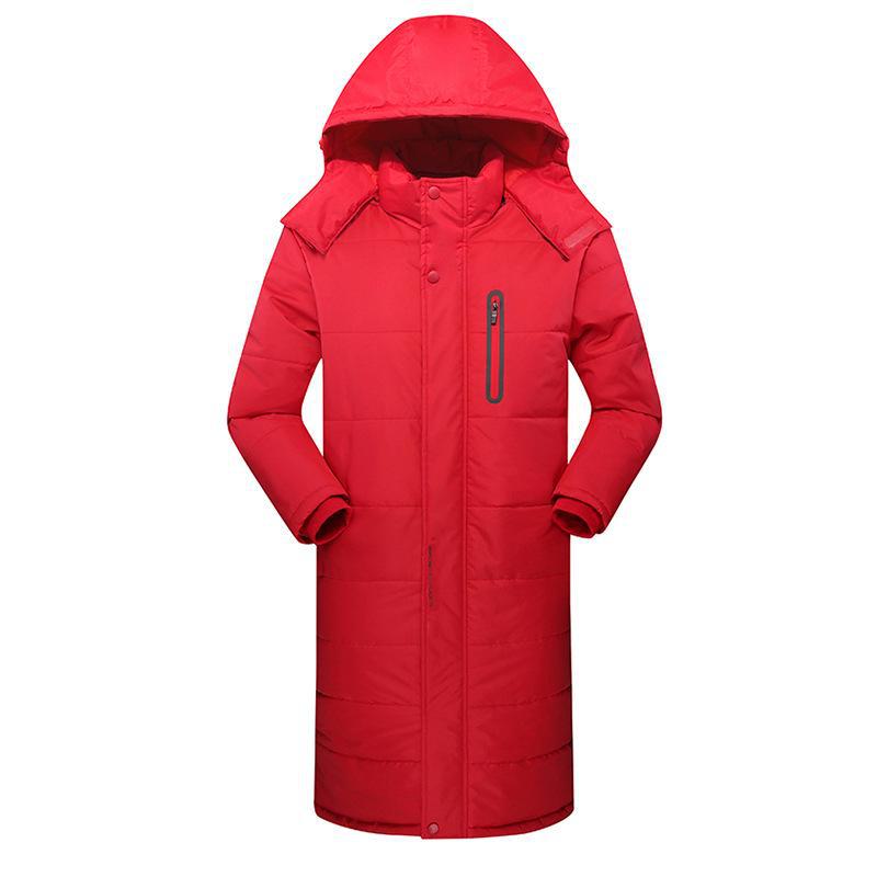 

Чоловіче зимове товсте оксамитове бавовняне пальто довжиною вище коліна - тепло та холодостійке 2XL червоний