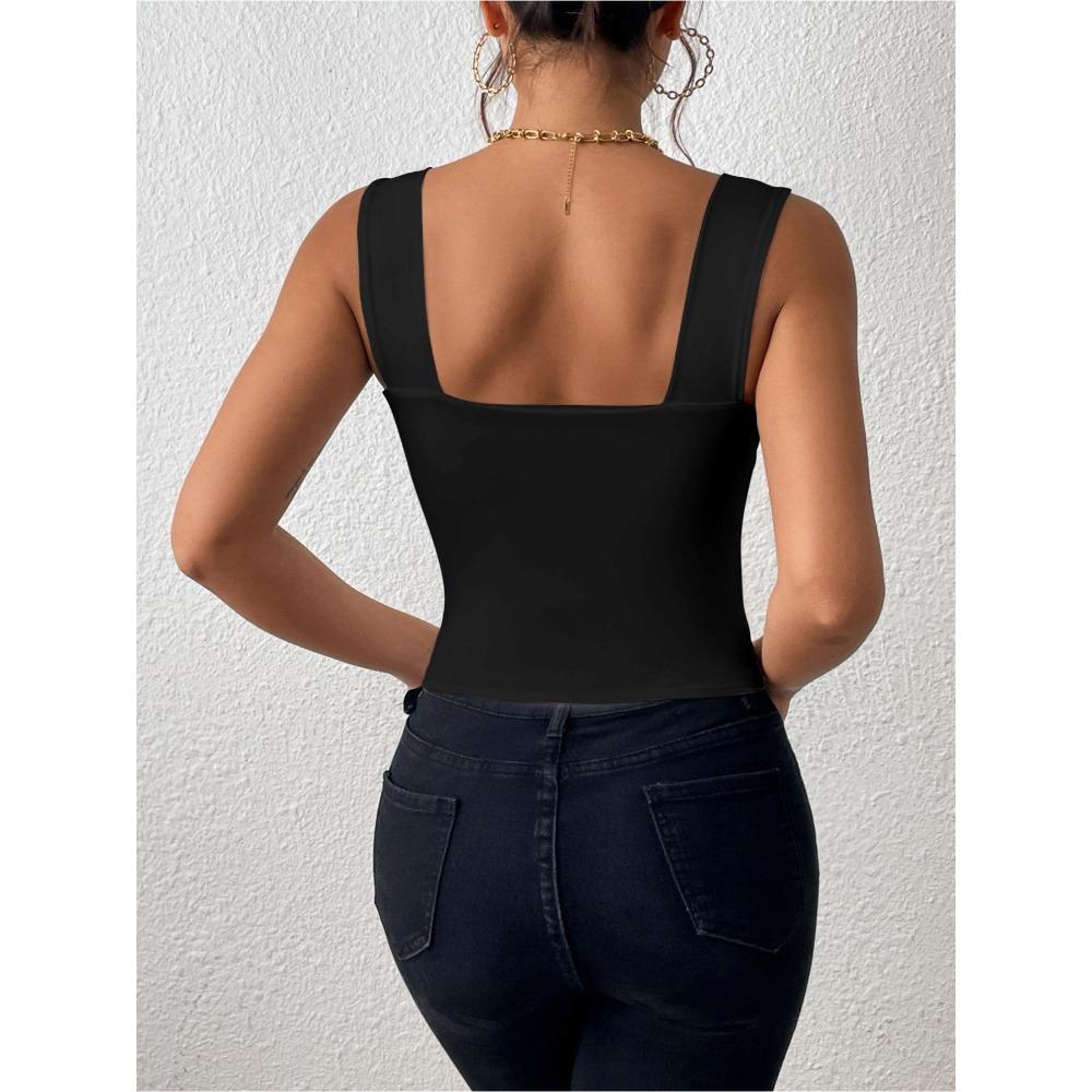 Tanktop met vierkante hals, brede schouderbanden, crop tops, dames, zomer, camis, effen kleur, hemdje, mode, buis, vrouwelijk, mouwloos, cropped vest, Y2K-kleding