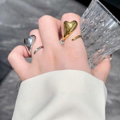 Personality Design Fashion Smooth Heart Winding Rings for Women Cute Romantic Gold Color Stainless Steel Finger Party Jewelry