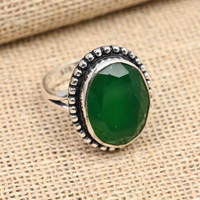 Faceted Green Onyx Gemstone Handmade 925 Sterling Silver Jewelry Ring For Women