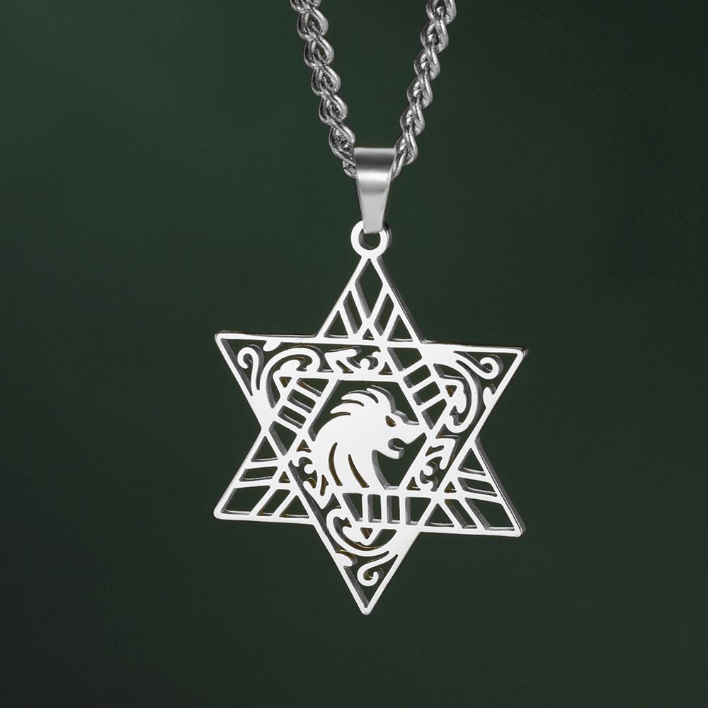 Dawapara Lion of Judah Pendant Necklace Magen Star of David Jewish Star Hexagram Necklace Stainless Steel Protection Amulet