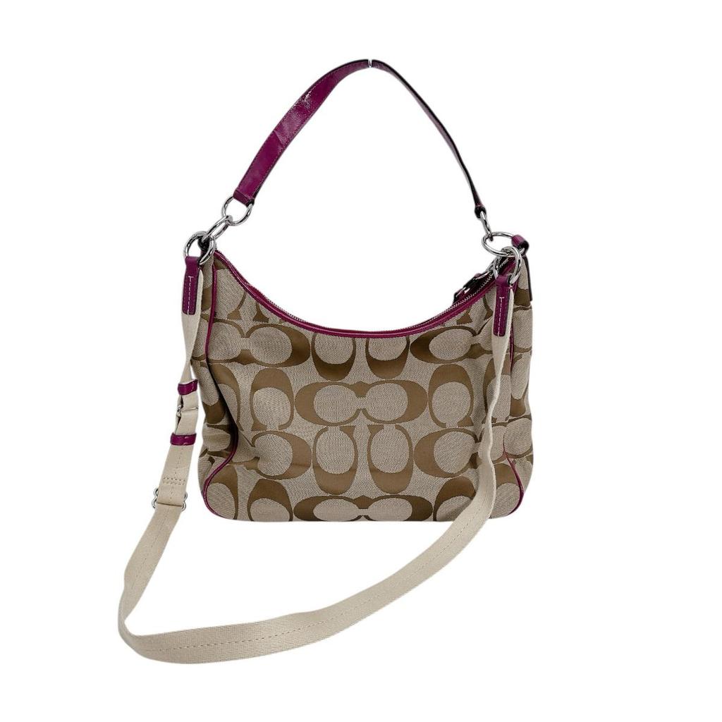 Coach Signature Shoulder Bag Canvas Brown Women F21873 Used