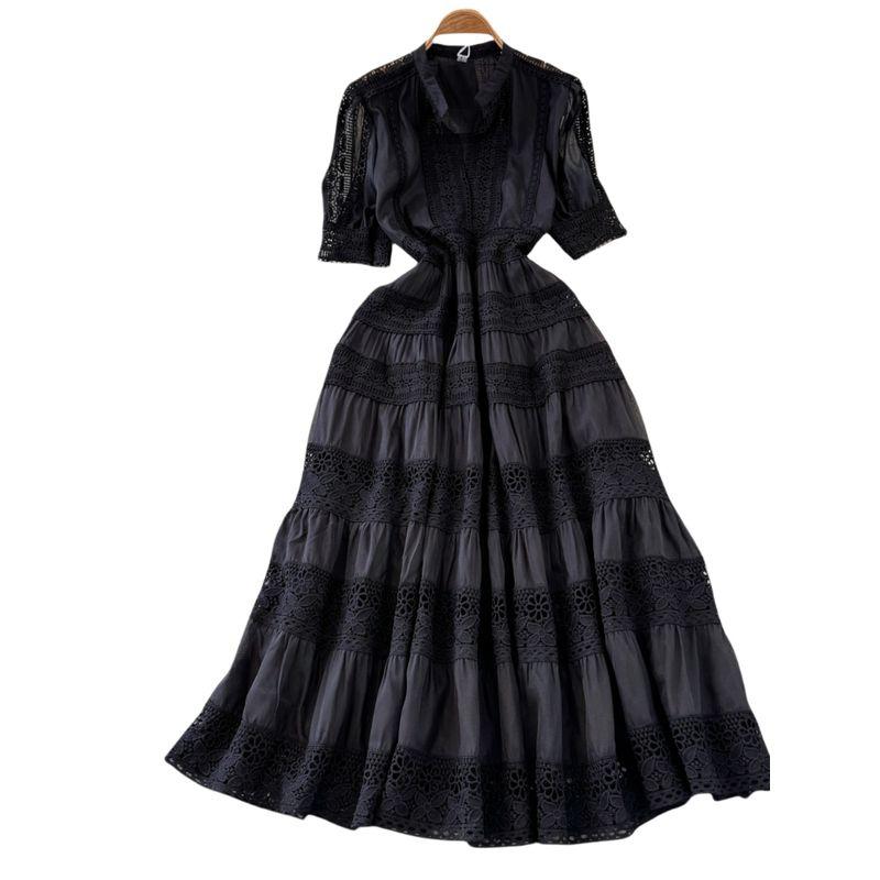 French Style Temperament Summer Clothing Cutout Lace Stitching Dress