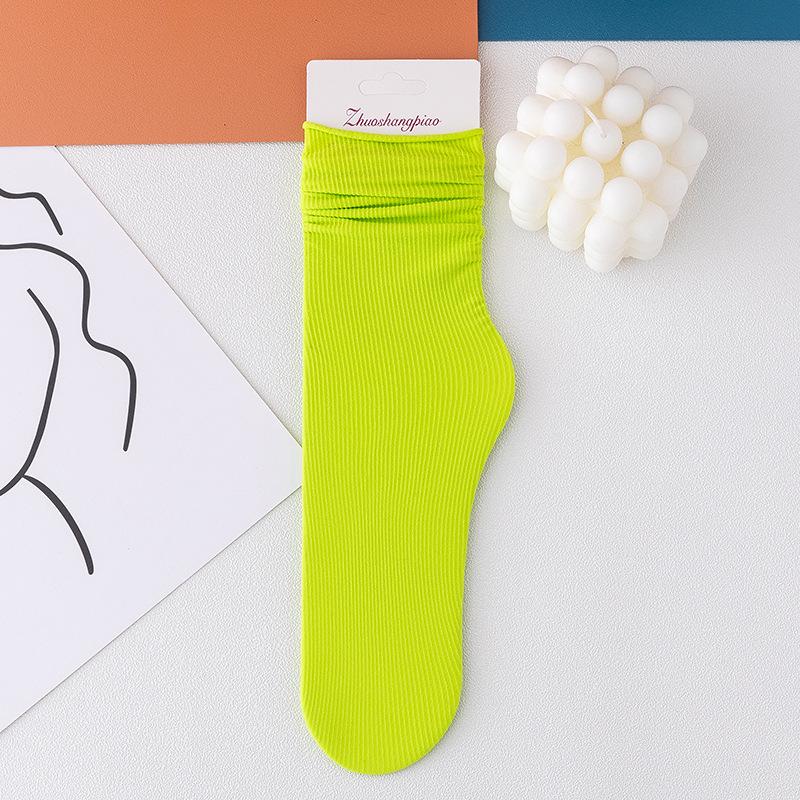 Women Girls Spring Summer Thin Loose Tube Socks Solid Color Black White Red Purple Green Yellow Velvet Breathable Long Socks