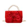 Pu Bow Girl Crossbody Bag Wallet Cute Children Shoulder Bag With Pearl Handheld