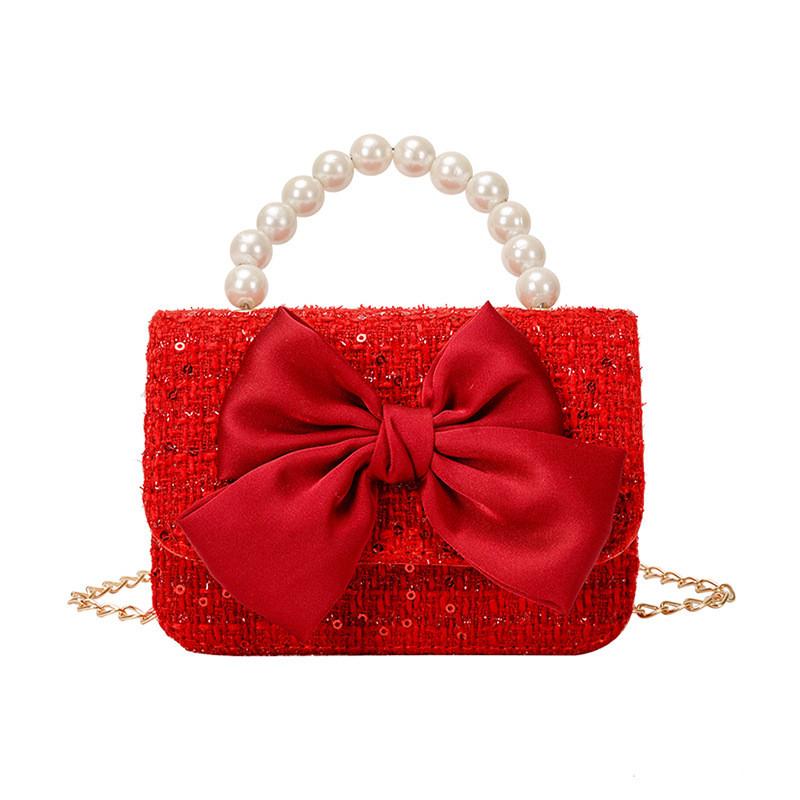 Pu Bow Girl Crossbody Bag Wallet Cute Children Shoulder Bag With Pearl Handheld