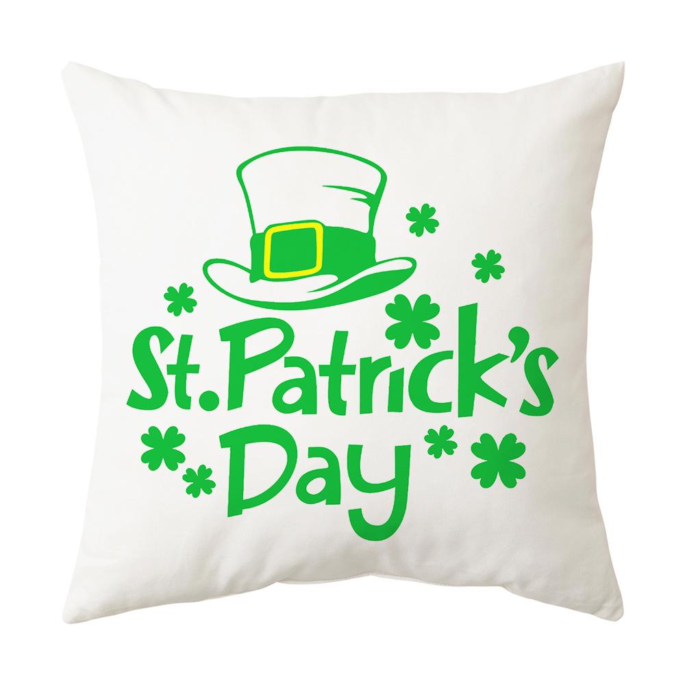 Irish National Day Cushion St. Patrick's Day Cushion Cover Green Cartoon Letters Four-Leaf Clover Sofa Cushion Cover