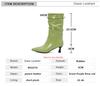 Mode Neuer Herbststil Damen Sexy Lackleder High-Heel Mid Stiefel Spitzstiefel Stilettoabsätze Western Plissierte Kurze Stiefel