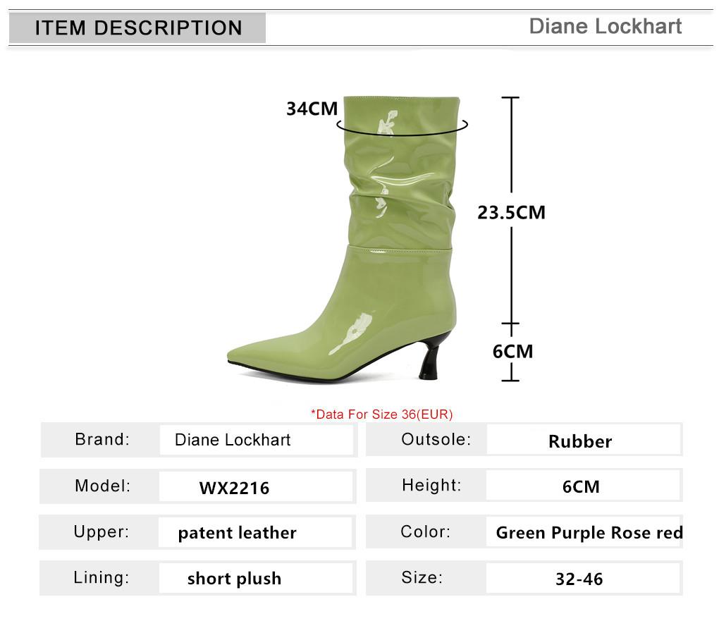 Fashion New Autumn Style Women's Sexy Patent Leather High-heeled Mid Boots Pointed Toe Boots Stiletto Heels Western Pleated Short Boots