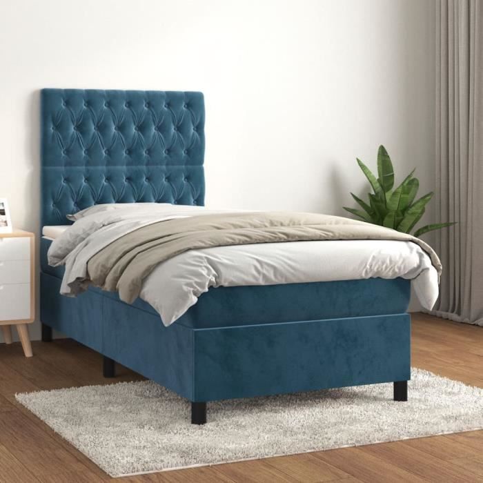 VidaXL Lit à sommier tapissier avec matelas Bleu foncé 100x200 cm - Modèle 3143191