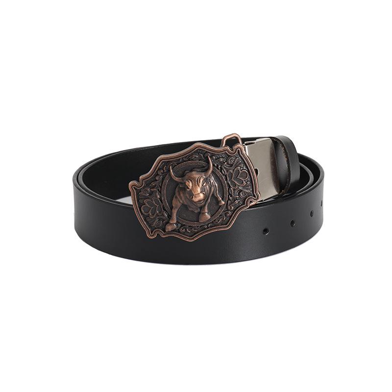 Vintage Bull Head Western Cowboy Men's Leather Belt - Personalized and Stylish