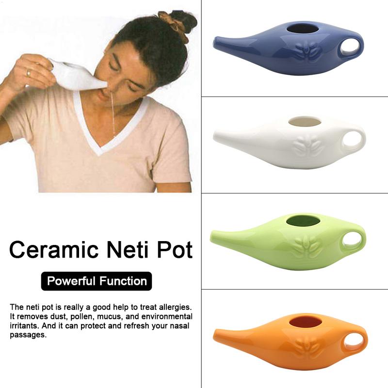 Kit de Lavage Nasal Pot Neti en Céramique Pot à Bec Confortable Pour Sinusite Rhinite Allergie Pour la Santé des Sinus