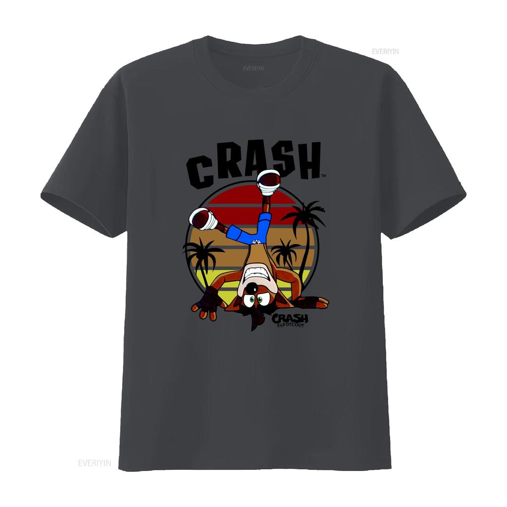 Crash Bandicoot Retro Style Adult T Shirt with Cool Head Stand Design in Circle vintage Washed Casual Comfortable Versatile