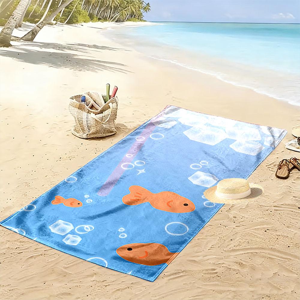 Cartoon Fish and Bubbles Towel Beach Towel Quick-drying for Travel Outdoor Sports Jogging Beach and Swimming
