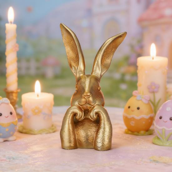 Easter Bunny Figurine Cute Rabbit Holding Face Statue 3D Printed Bunny Ornament for Living Room Bedroom Bookshelf Desktop Shelf Decor