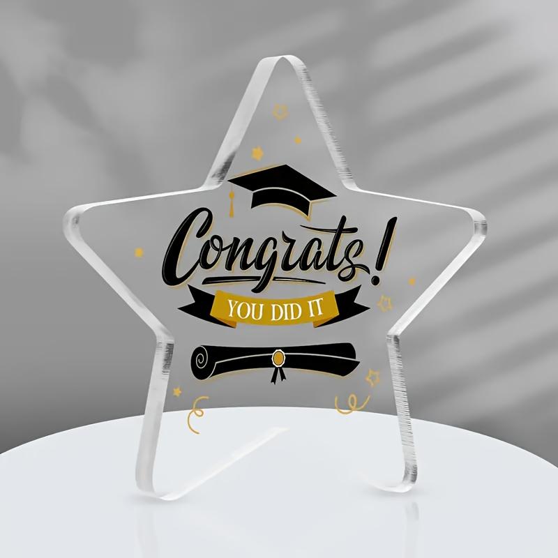 Classic Acrylic Graduation Cap & Greeting Star Decor - "Congrats! You Did It! ""Awesome Remember That!", Perfect for Graduation Party, Classroom Deco