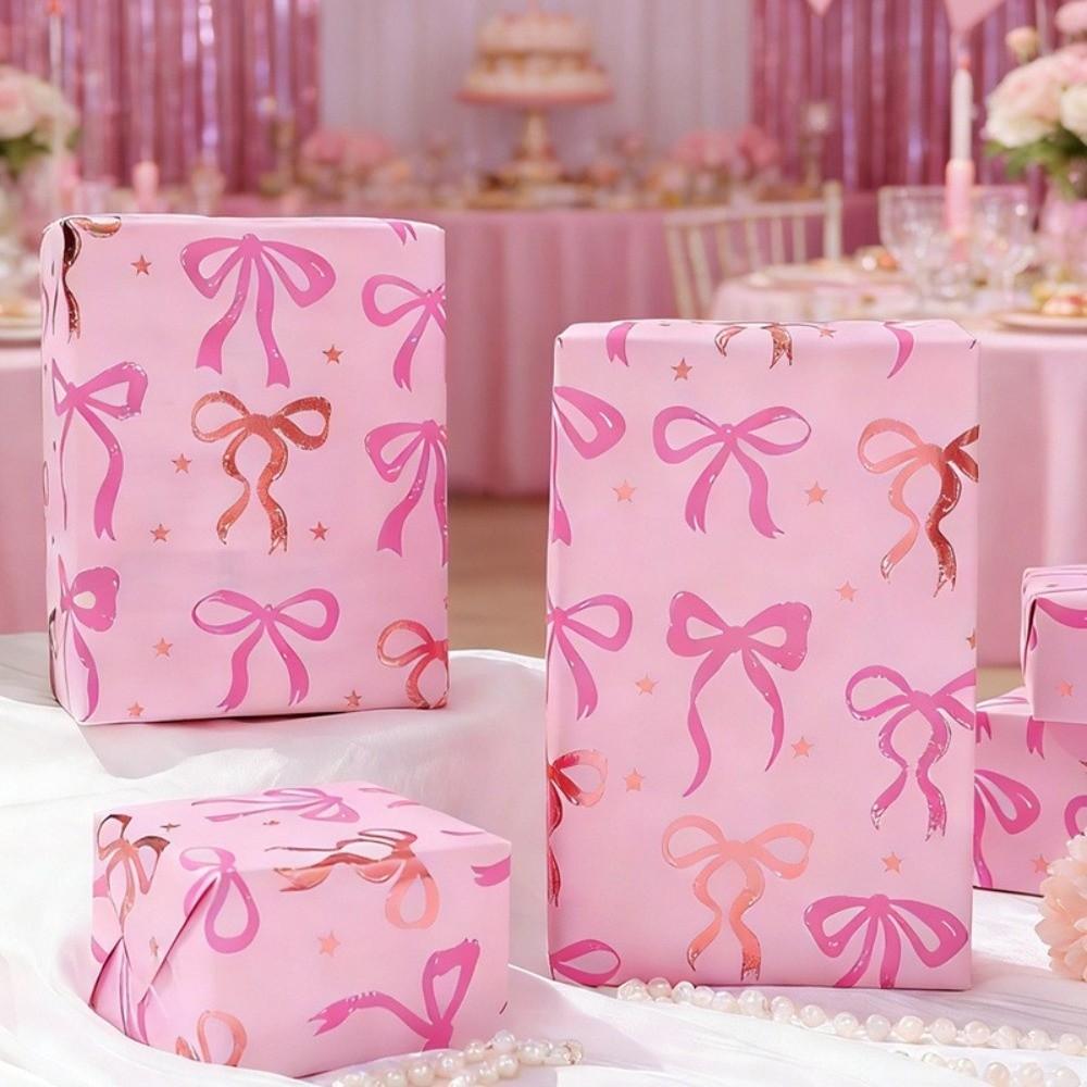 3Pcs Thick Material Bow Themed Wrapping Paper Double-Sided Printing Wrapping Paper Gift Paper Decor