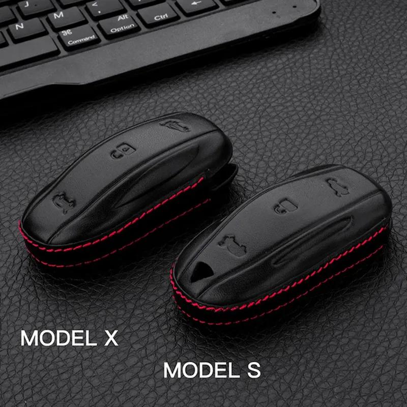 Car-Styling Real Leather Anti-Drop Key Case For Tesla Model X Protected Holder Automobile Remote Covers Shell Auto Accessories