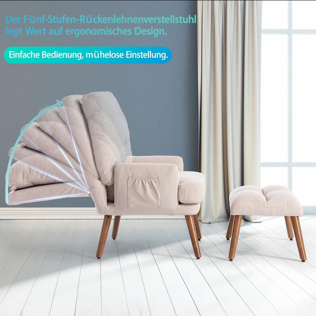 Lounge Chair with Footrest, Backrest Adjustable In 5 Stages, Reclinable, Chair with Side Tray