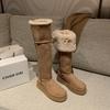 Women's fur one thick bottom winter lightweight warm flip fold two wear snow boots non-slip wear casual sneakers long cotton boots