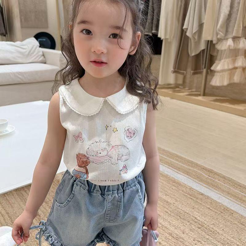 Large & Small Sizes Girls  Doll Collar Cute Cartoon Print Top - 710611 90cm белый