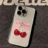 Cute Cherry Bow-Knot Clear Case for iPhone 16 12 13 Mini 11 14 15 Pro Max Xs XR 8 Plus Ultra Thin Silicone Cover for Women Girls