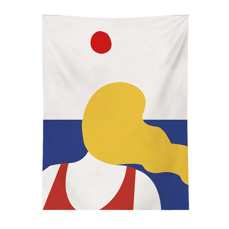 Geometric Color Block Printing Tapestry Rainbow Color Leaves Flowers Tapestry Landscape Tapestry