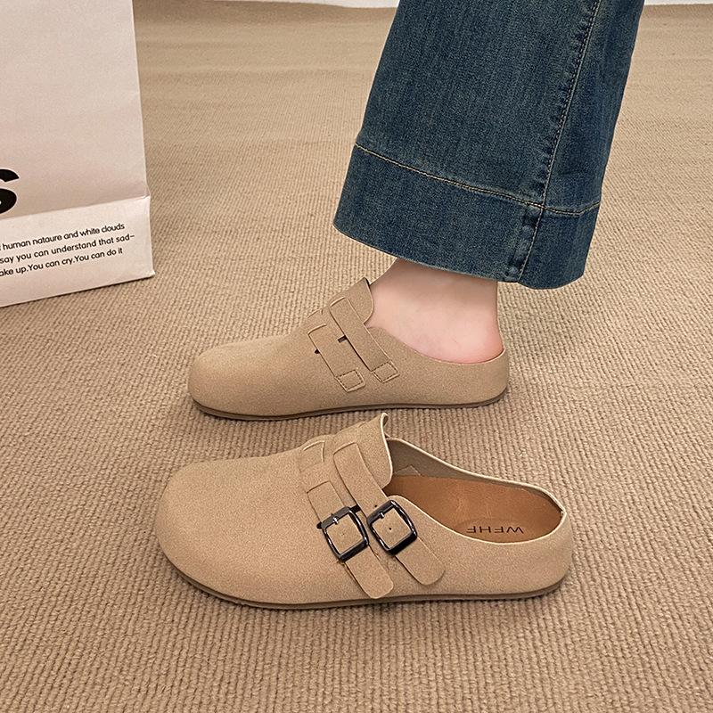 

Four Seasons Versatile Retro Women s Outer Wear Inner Height Increase Baotou Half Drag One Pedal Casual Maternity Cool Slippers 40 бежевый